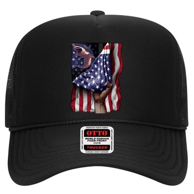 Day Of Independence Us Flag Great White Shark Gift Trucker Hat