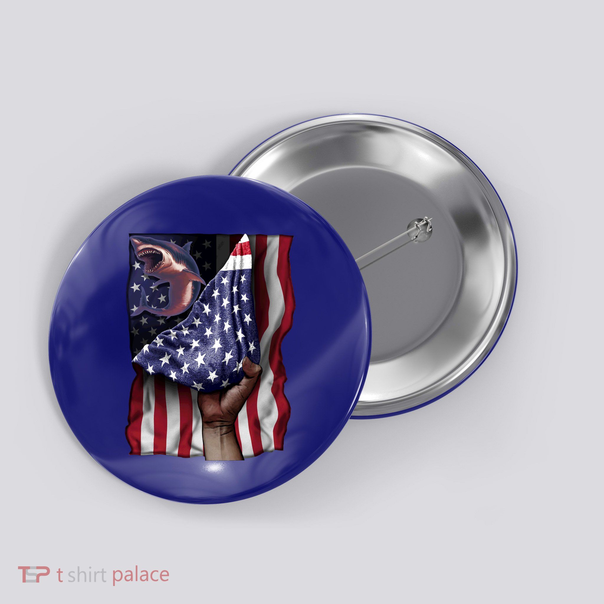 Day Of Independence Us Flag Great White Shark Gift Button