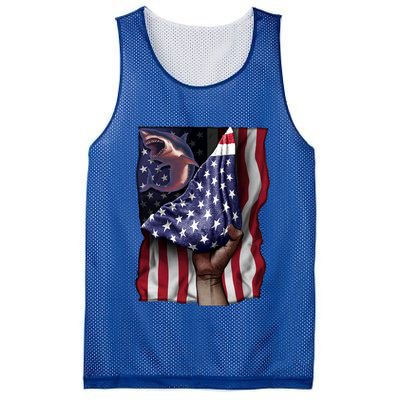 Day Of Independence Us Flag Great White Shark Gift Mesh Reversible Basketball Jersey Tank