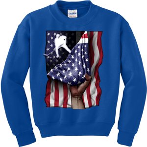 Day Of Independence Us Flag Hockey Gift Kids Sweatshirt