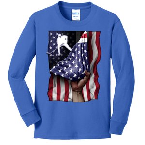 Day Of Independence Us Flag Hockey Gift Kids Long Sleeve Shirt