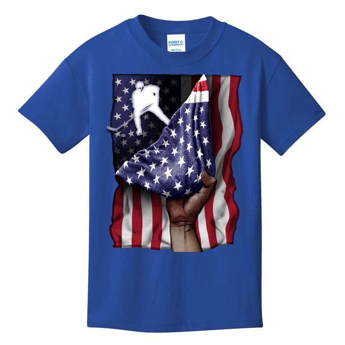 Day Of Independence Us Flag Hockey Gift Kids T-Shirt