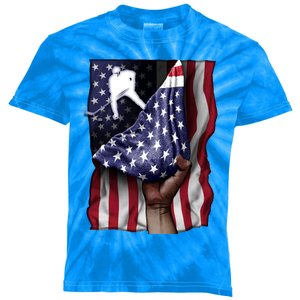 Day Of Independence Us Flag Hockey Gift Kids Tie-Dye T-Shirt