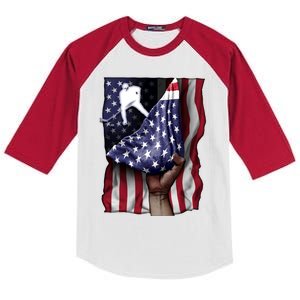 Day Of Independence Us Flag Hockey Gift Kids Colorblock Raglan Jersey