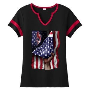 Day Of Independence Us Flag Koi Fish Gift Ladies Halftime Notch Neck Tee