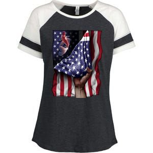 Day Of Independence Us Flag Koi Fish Gift Enza Ladies Jersey Colorblock Tee