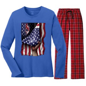 Day Of Independence Us Flag Koi Fish Gift Women's Long Sleeve Flannel Pajama Set 