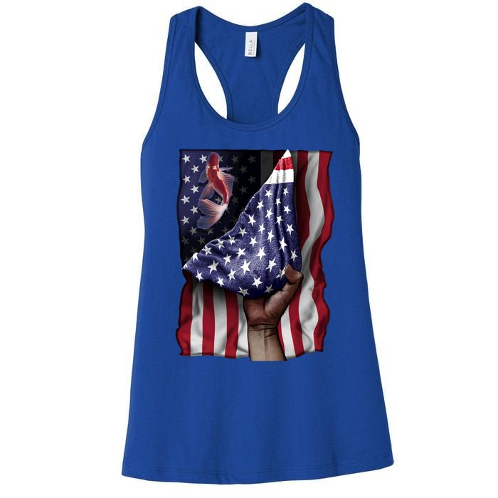 Day Of Independence Us Flag Koi Fish Gift Women's Racerback Tank