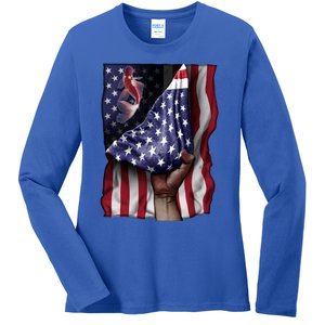 Day Of Independence Us Flag Koi Fish Gift Ladies Long Sleeve Shirt