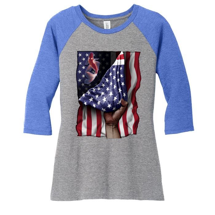 Day Of Independence Us Flag Koi Fish Gift Women's Tri-Blend 3/4-Sleeve Raglan Shirt