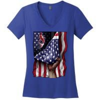 Day Of Independence Us Flag Koi Fish Gift Women's V-Neck T-Shirt