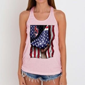 Day Of Independence Us Flag Koi Fish Gift Women's Knotted Racerback Tank