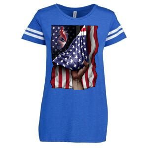 Day Of Independence Us Flag Koi Fish Gift Enza Ladies Jersey Football T-Shirt