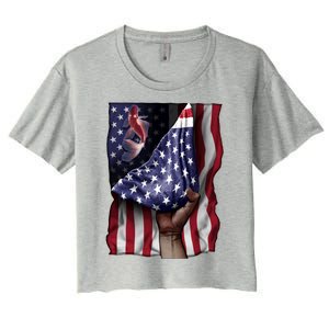 Day Of Independence Us Flag Koi Fish Gift Women's Crop Top Tee