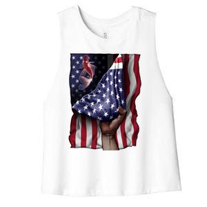 Day Of Independence Us Flag Koi Fish Gift Women's Racerback Cropped Tank