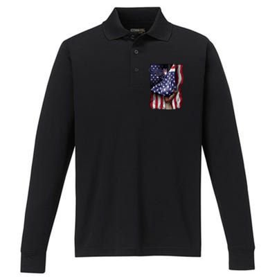 Day Of Independence Us Flag Norwegian Forest Cat Great Gift Performance Long Sleeve Polo