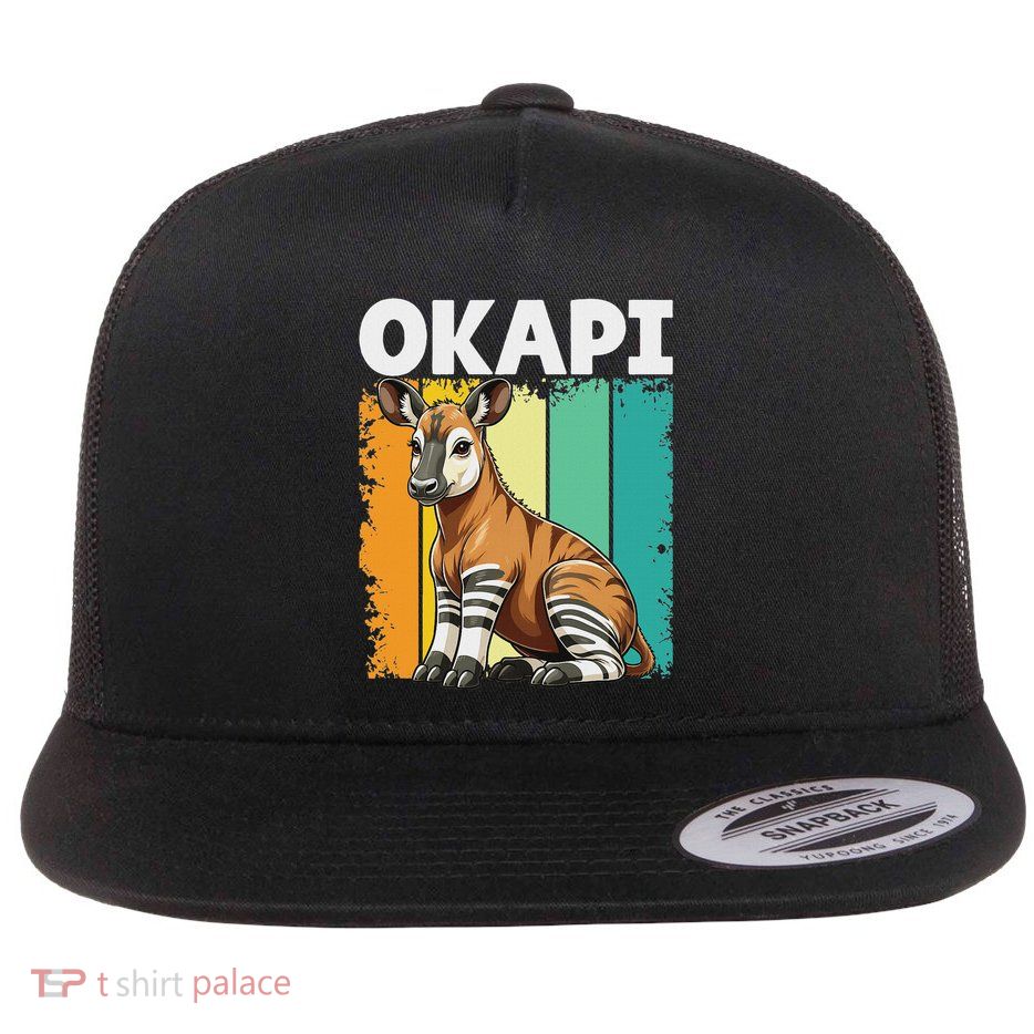 Distressed Okapi Lover Flat Bill Trucker Hat