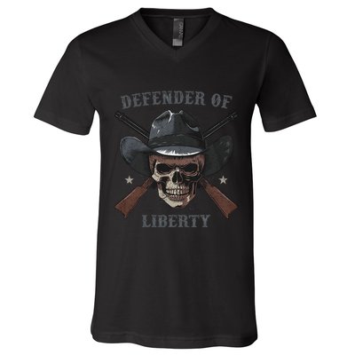 Defender Of Liberty Skull V-Neck T-Shirt