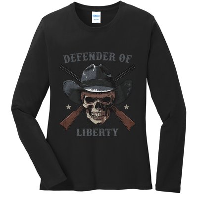 Defender Of Liberty Skull Ladies Long Sleeve Shirt