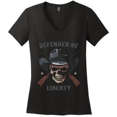 Defender Of Liberty Skull Women's V-Neck T-Shirt