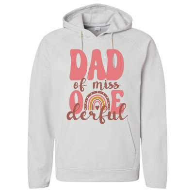 Dad Of Little Miss Onederful 1st Bday Boho Rainbow Performance Fleece Hoodie