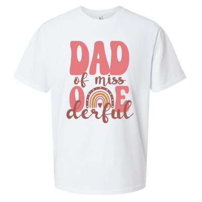 Dad Of Little Miss Onederful 1st Bday Boho Rainbow Sueded Cloud Jersey T-Shirt