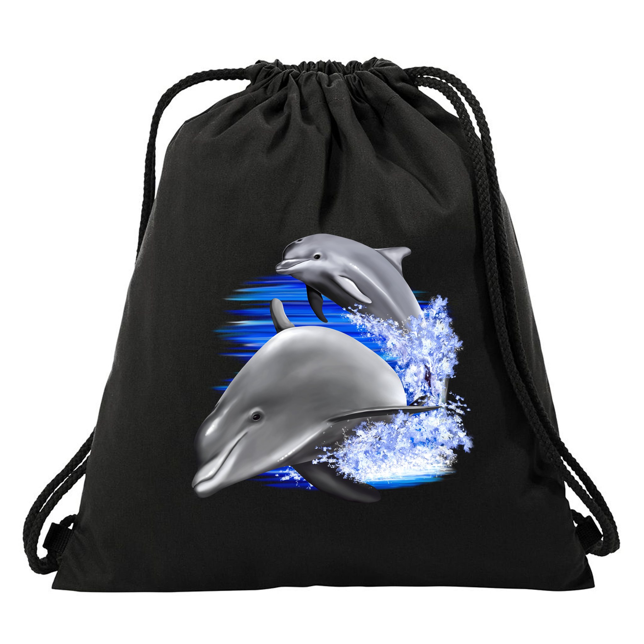 Dolphins Jumping Drawstring Bag