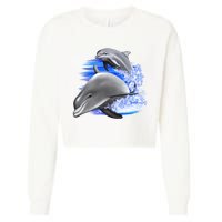 Dolphins Jumping Cropped Pullover Crew