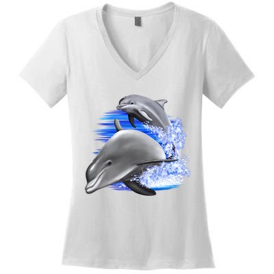 Dolphins Jumping Women's V-Neck T-Shirt
