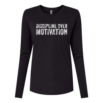 Discipline Over Motivation Goals Hard Work Gym Vintage Womens Cotton Relaxed Long Sleeve T-Shirt