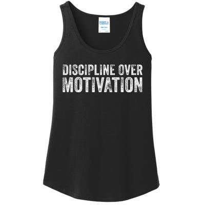 Discipline Over Motivation Goals Hard Work Gym Vintage Ladies Essential Tank