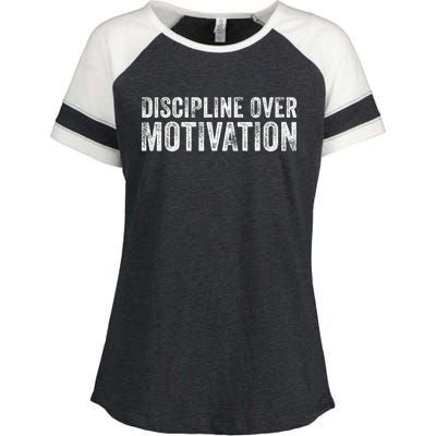 Discipline Over Motivation Goals Hard Work Gym Vintage Enza Ladies Jersey Colorblock Tee