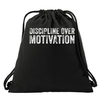 Discipline Over Motivation Goals Hard Work Gym Vintage Drawstring Bag