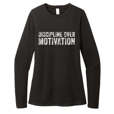 Discipline Over Motivation Goals Hard Work Gym Vintage Womens CVC Long Sleeve Shirt