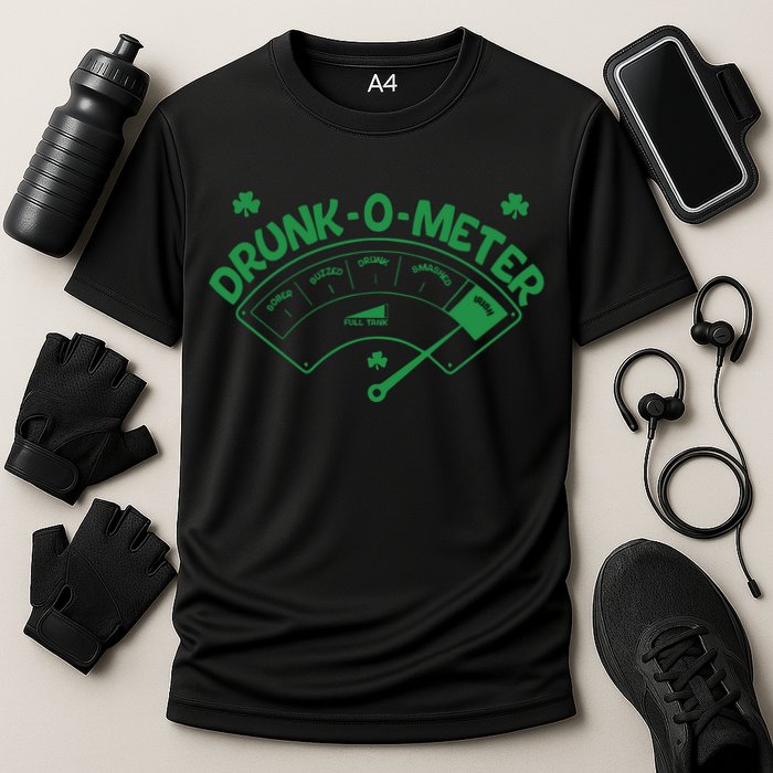 Drunk O Meter Sober Boozed Drunk Smashed Irish Clover Shamrocks Performance Shirt