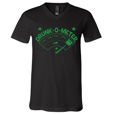 Drunk O Meter Sober Boozed Drunk Smashed Irish Clover Shamrocks V-Neck T-Shirt