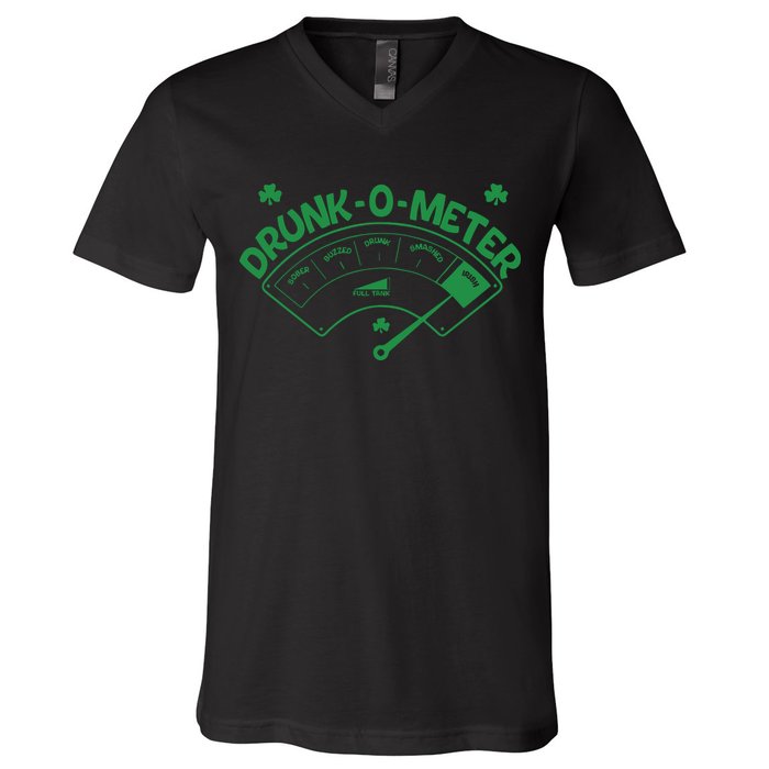 Drunk O Meter Sober Boozed Drunk Smashed Irish Clover Shamrocks V-Neck T-Shirt