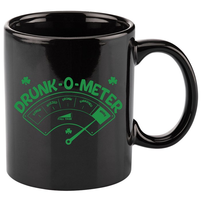 Drunk O Meter Sober Boozed Drunk Smashed Irish Clover Shamrocks 11oz C Handle Ceramic Mug