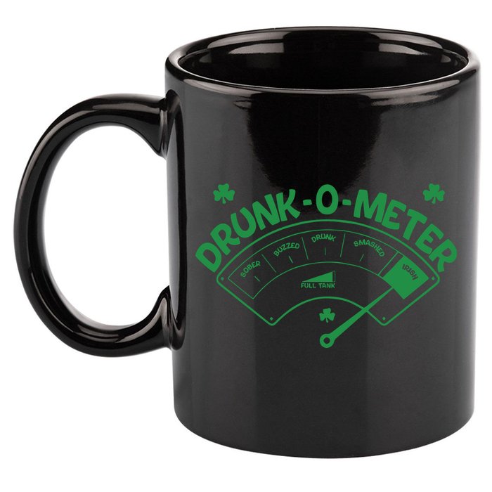 Drunk O Meter Sober Boozed Drunk Smashed Irish Clover Shamrocks 11oz C Handle Ceramic Mug