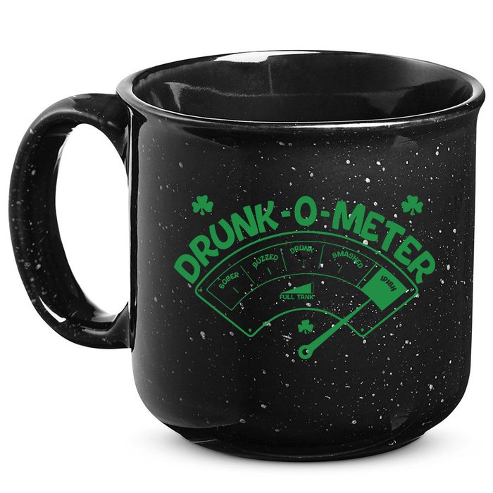 Drunk O Meter Sober Boozed Drunk Smashed Irish Clover Shamrocks 15oz Campfire Ceramic Mug