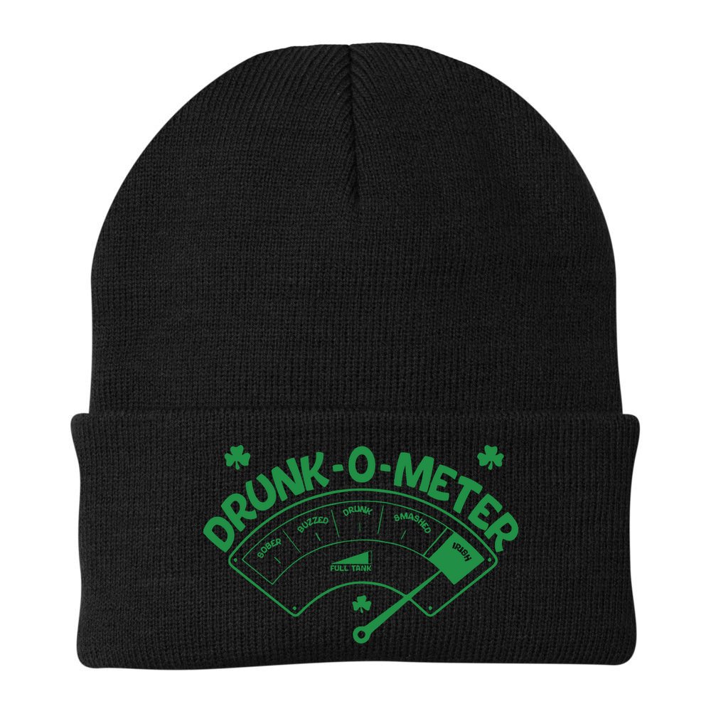 Drunk O Meter Sober Boozed Drunk Smashed Irish Clover Shamrocks Beanie