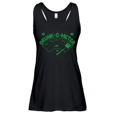 Drunk O Meter Sober Boozed Drunk Smashed Irish Clover Shamrocks Ladies Essential Flowy Tank