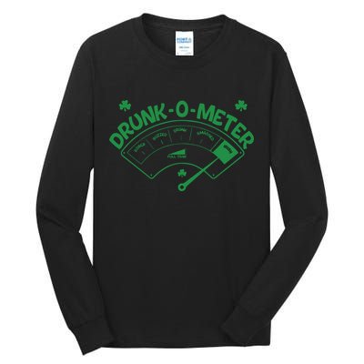 Drunk O Meter Sober Boozed Drunk Smashed Irish Clover Shamrocks Tall Long Sleeve T-Shirt