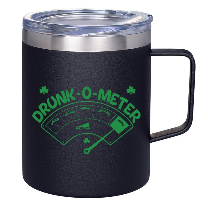 Drunk O Meter Sober Boozed Drunk Smashed Irish Clover Shamrocks 12oz Stainless Steel Coffee Mug