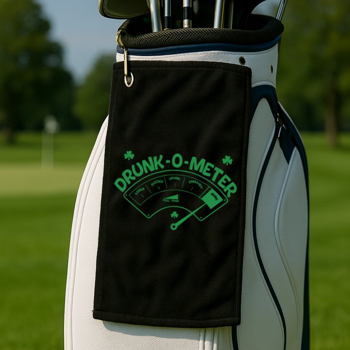 Drunk O Meter Sober Boozed Drunk Smashed Irish Clover Shamrocks Golf Towel