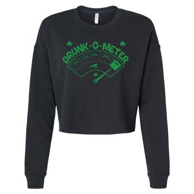 Drunk O Meter Sober Boozed Drunk Smashed Irish Clover Shamrocks Cropped Pullover Crew