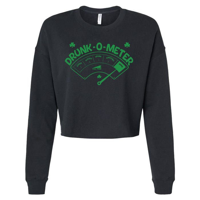 Drunk O Meter Sober Boozed Drunk Smashed Irish Clover Shamrocks Cropped Pullover Crew