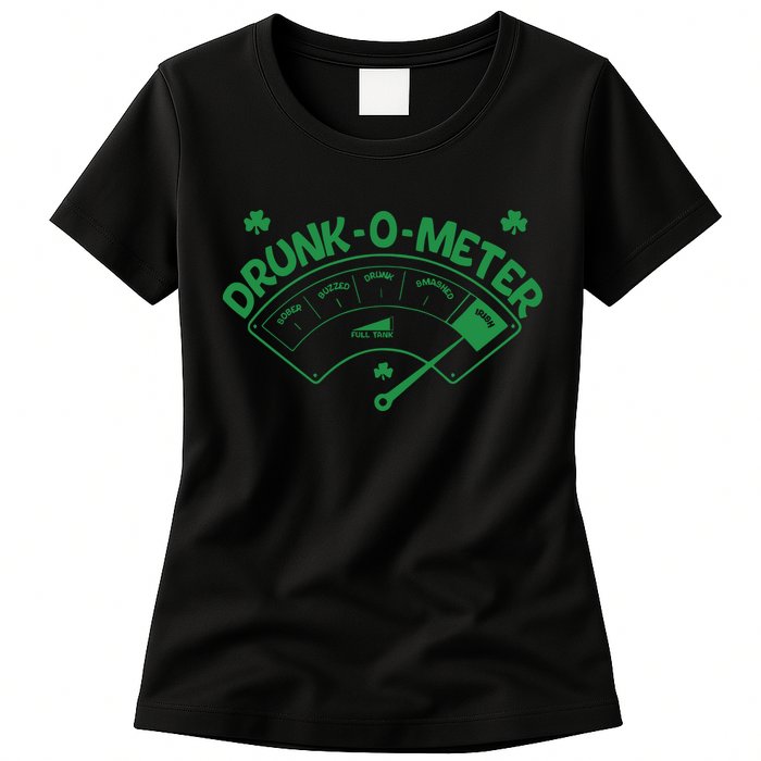 Drunk O Meter Sober Boozed Drunk Smashed Irish Clover Shamrocks Womens T-Shirt