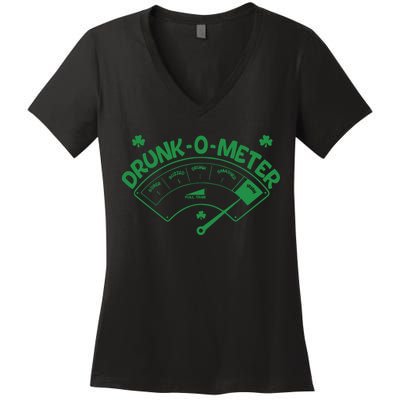 Drunk O Meter Sober Boozed Drunk Smashed Irish Clover Shamrocks Women's V-Neck T-Shirt