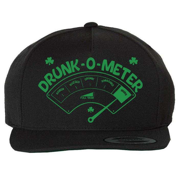Drunk O Meter Sober Boozed Drunk Smashed Irish Clover Shamrocks Wool Snapback Cap